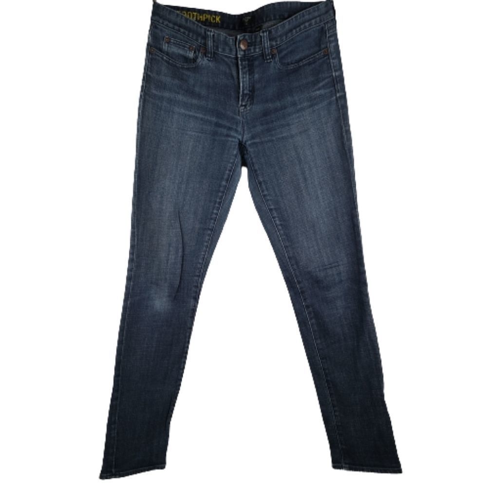 J Crew 29 Toothpick Slim Jeans Blue Medium Wash Distressed Denim